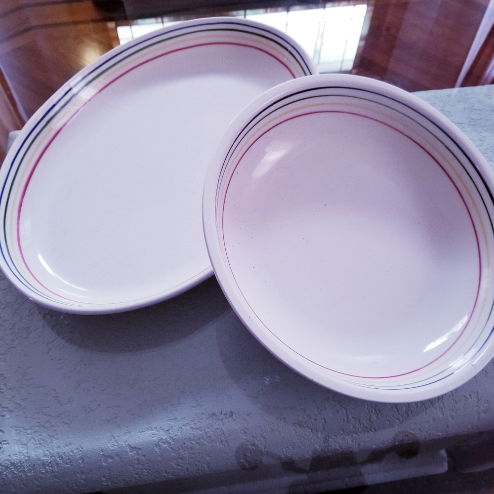 Vintage Serving Dishes Made in  Italy Rainbow Trim